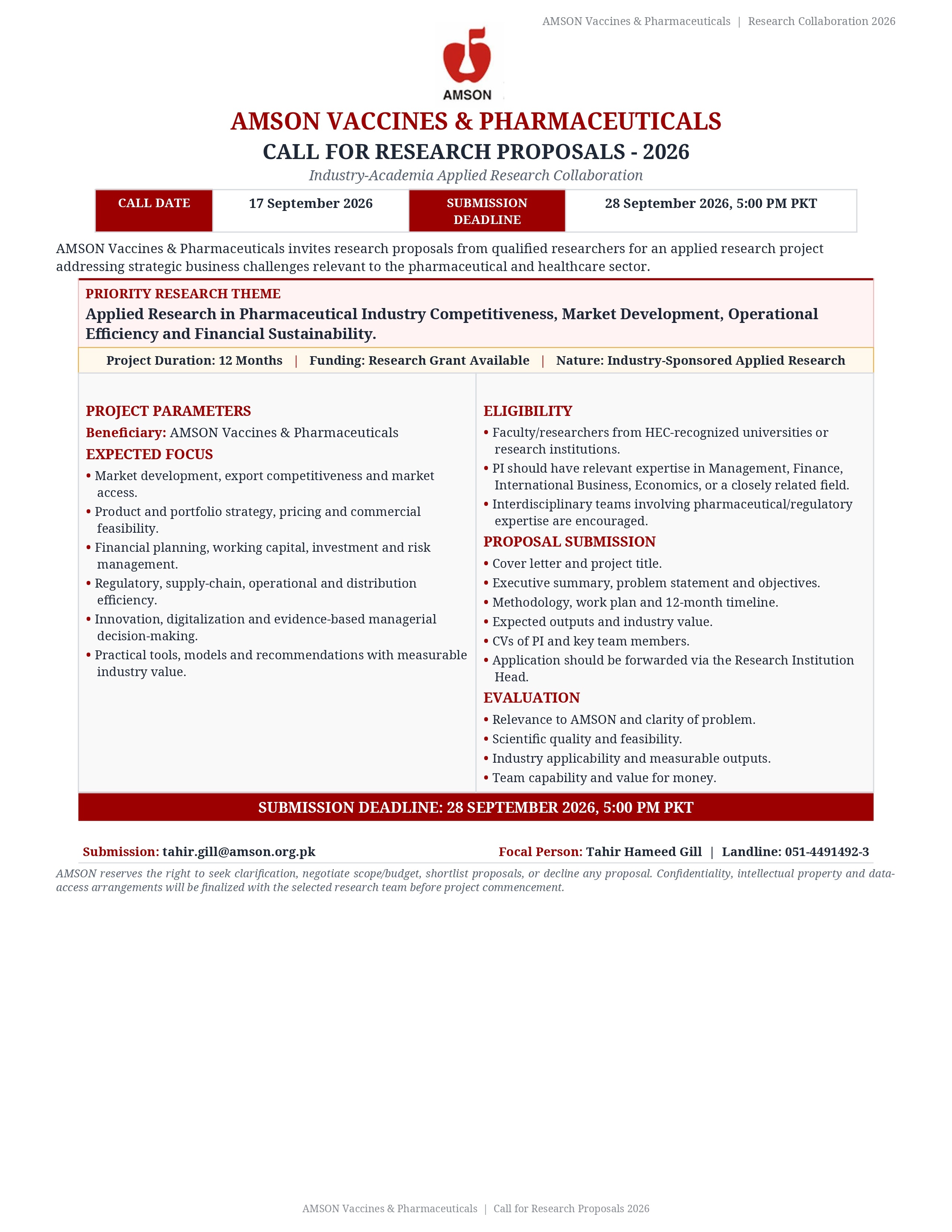 Call for Research Proposals – 2026